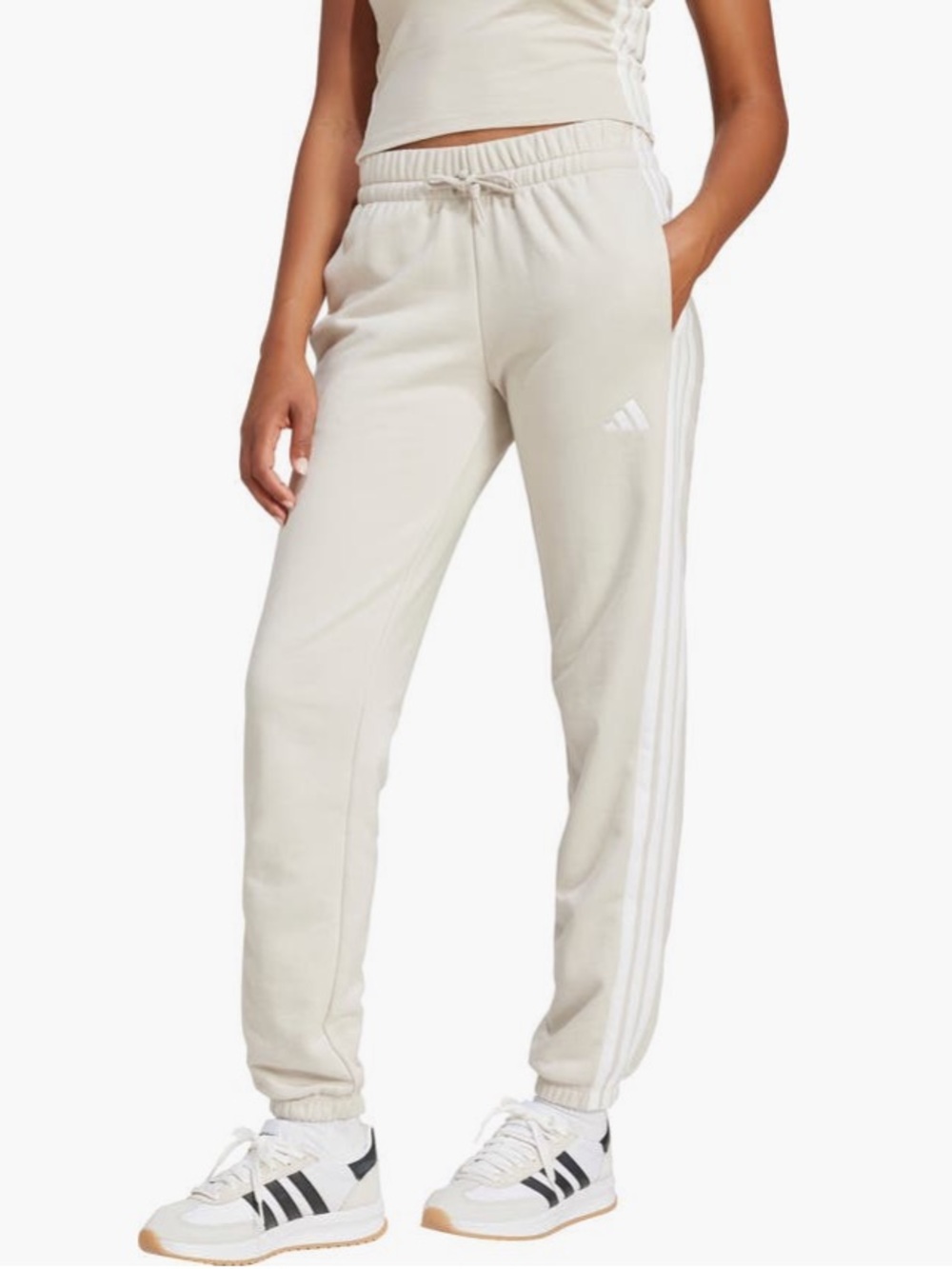 adidas Cream Jogger Pants with White 3-Stripes